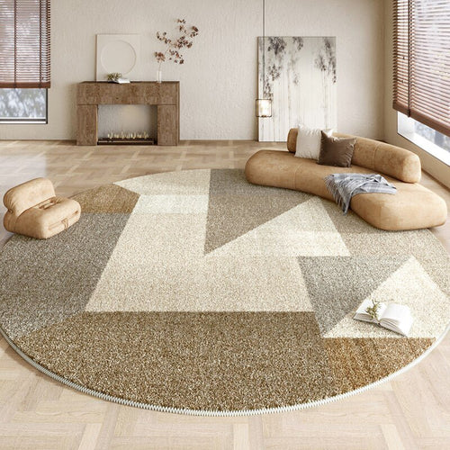Neutral Plaid Modern Round Plush Area Rug - The Finishing Touch Decor