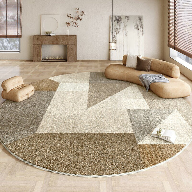 Neutral Plaid Modern Round Plush Area Rug - The Finishing Touch Decor