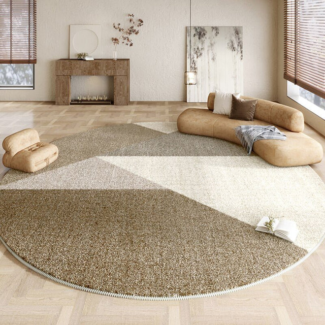Neutral Plaid Modern Round Plush Area Rug - The Finishing Touch Decor
