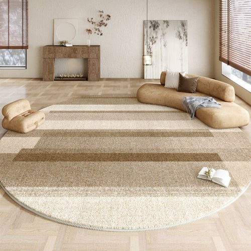 Neutral Plaid Modern Round Plush Area Rug - The Finishing Touch Decor