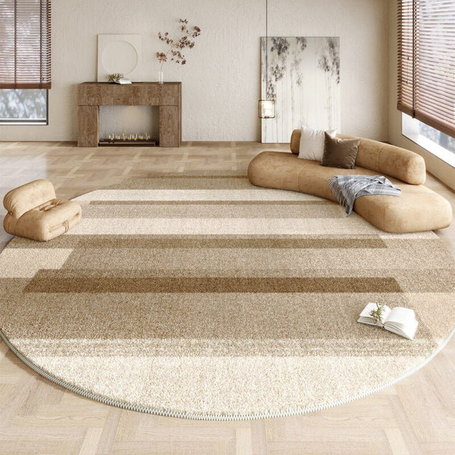 Neutral Plaid Modern Round Plush Area Rug - The Finishing Touch Decor