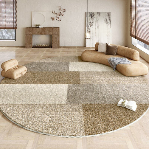 Neutral Plaid Modern Round Plush Area Rug - The Finishing Touch Decor