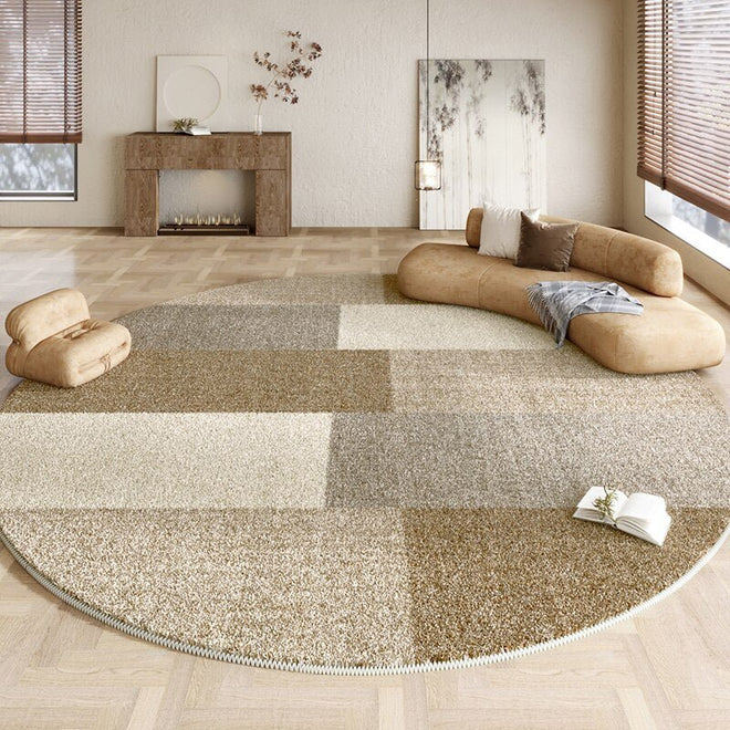 Neutral Plaid Modern Round Plush Area Rug - The Finishing Touch Decor