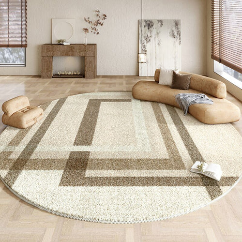 Neutral Plaid Modern Round Plush Area Rug - The Finishing Touch Decor