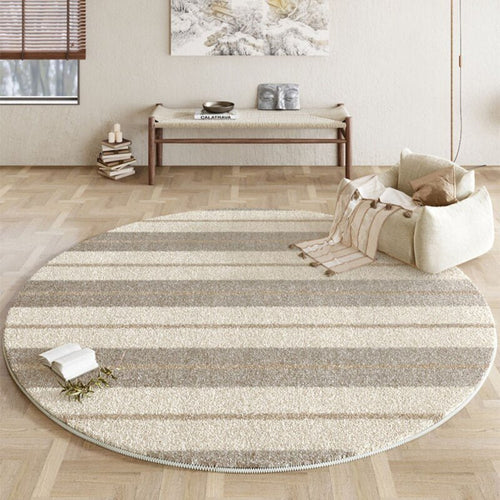Neutral Plaid Modern Round Plush Area Rug - The Finishing Touch Decor