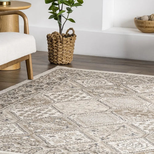 Extra Large Beige Grey Moroccan Pattern Area Rug - The Finishing Touch Decor