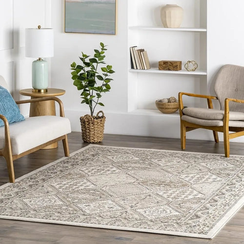 Extra Large Beige Grey Moroccan Pattern Area Rug - The Finishing Touch Decor