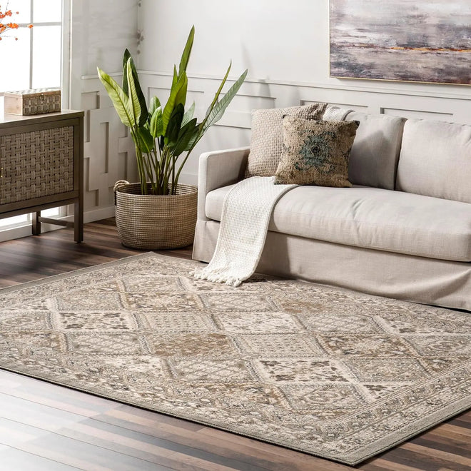 Extra Large Beige Grey Moroccan Pattern Area Rug - The Finishing Touch Decor