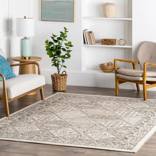 Extra Large Beige Grey Moroccan Pattern Area Rug - The Finishing Touch Decor
