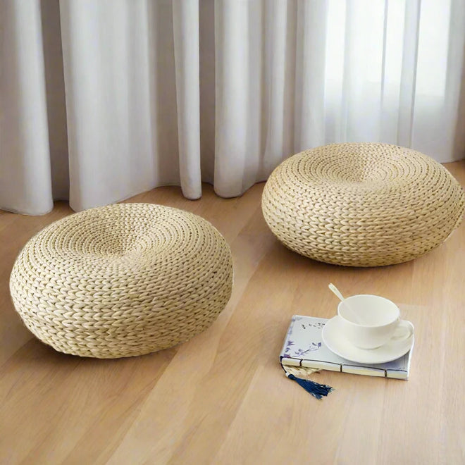 Round Straw Japanese Tatami Pouf Meditation Pillow - The Finishing Touch Decor