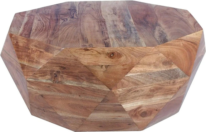 Rustic Nordic Faceted Dark Brown Wood Coffee Table - The Finishing Touch Decor