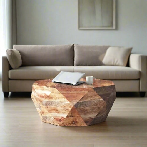 Rustic Nordic Faceted Dark Brown Wood Coffee Table - The Finishing Touch Decor
