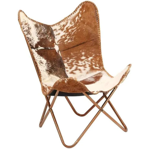 Metal Frame Genuine Goat Leather Butterfly Chair - The Finishing Touch Decor