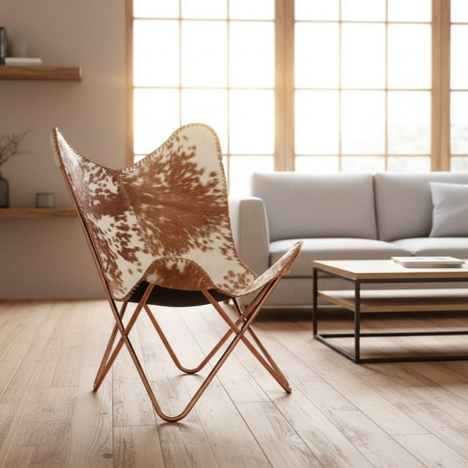 Metal Frame Genuine Goat Leather Butterfly Chair - The Finishing Touch Decor