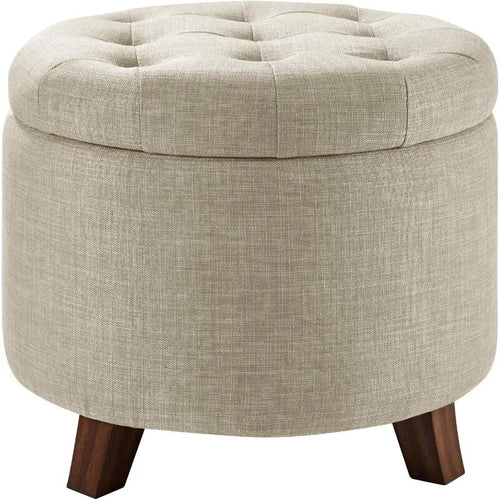 Upholstered Beige Tufted Round Ottoman Foot Stool - The Finishing Touch Decor