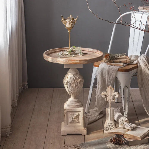 French Country Vintage Round Pedestal Wood Side Table - The Finishing Touch Decor