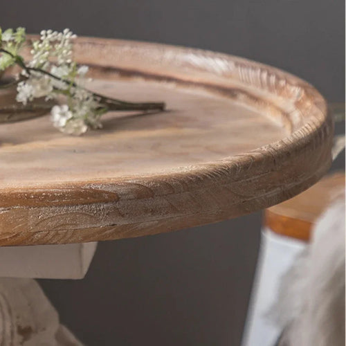 French Country Vintage Round Pedestal Wood Side Table - The Finishing Touch Decor