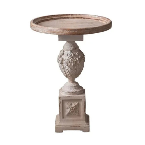 French Country Vintage Round Pedestal Wood Side Table - The Finishing Touch Decor