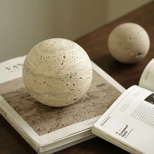 Natural Travertine Stone Sphere Paperweight Sculpture - The Finishing Touch Decor