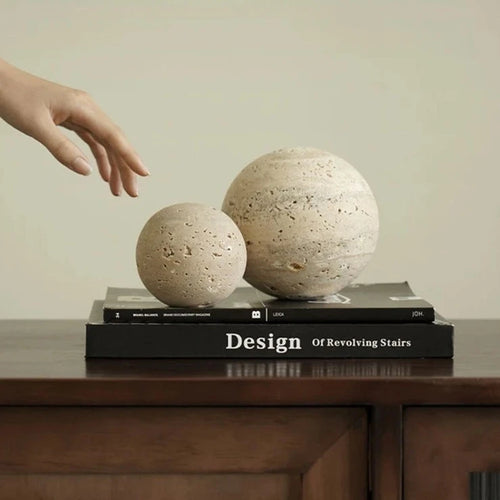 Natural Travertine Stone Sphere Paperweight Sculpture - The Finishing Touch Decor