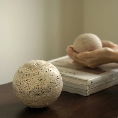 Natural Travertine Stone Sphere Paperweight Sculpture - The Finishing Touch Decor