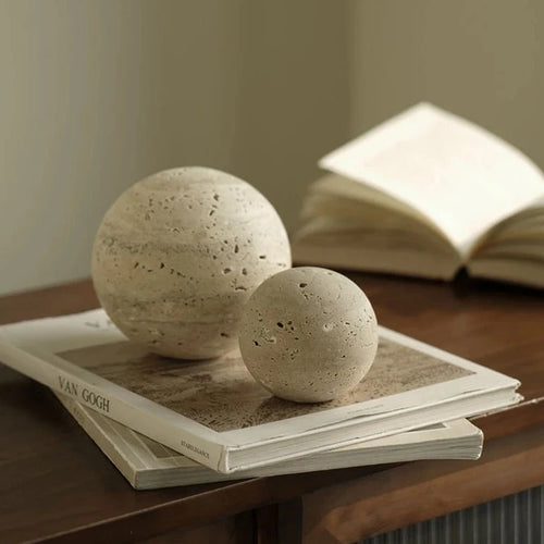 Natural Travertine Stone Sphere Paperweight Sculpture - The Finishing Touch Decor