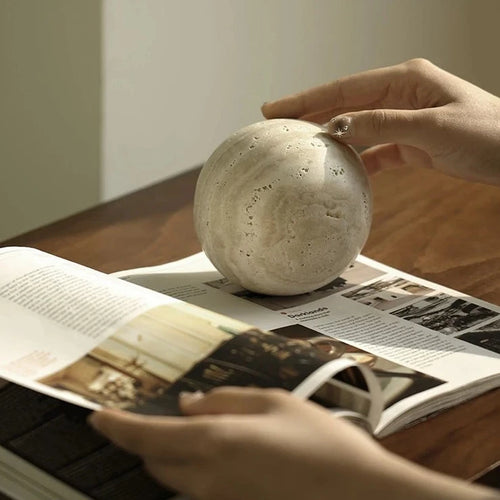 Natural Travertine Stone Sphere Paperweight Sculpture - The Finishing Touch Decor