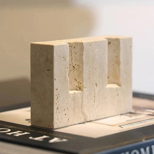 Beige Marble Travertine Stone Wabi Sabi Candlestick Holder - The Finishing Touch Decor