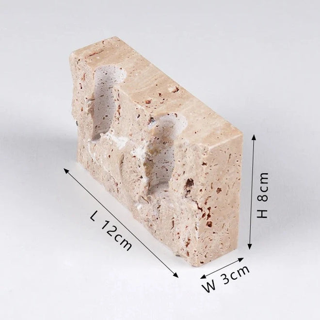 Beige Marble Travertine Stone Wabi Sabi Candlestick Holder - The Finishing Touch Decor
