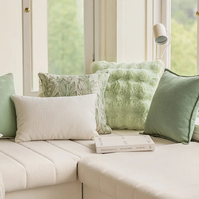 Sage Green, Corduroy & Faux Fur Throw Pillow Covers - The Finishing Touch Decor
