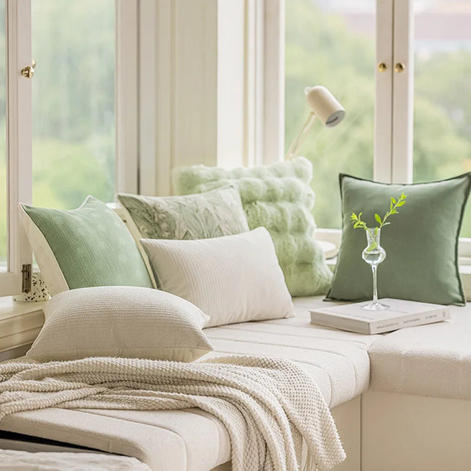Sage Green, Corduroy & Faux Fur Throw Pillow Covers - The Finishing Touch Decor