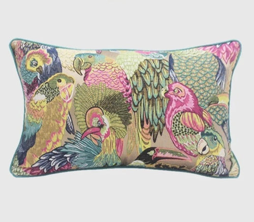 Neoclassical Parrot Flower Embroidery Throw Pillow Covers - The Finishing Touch Decor