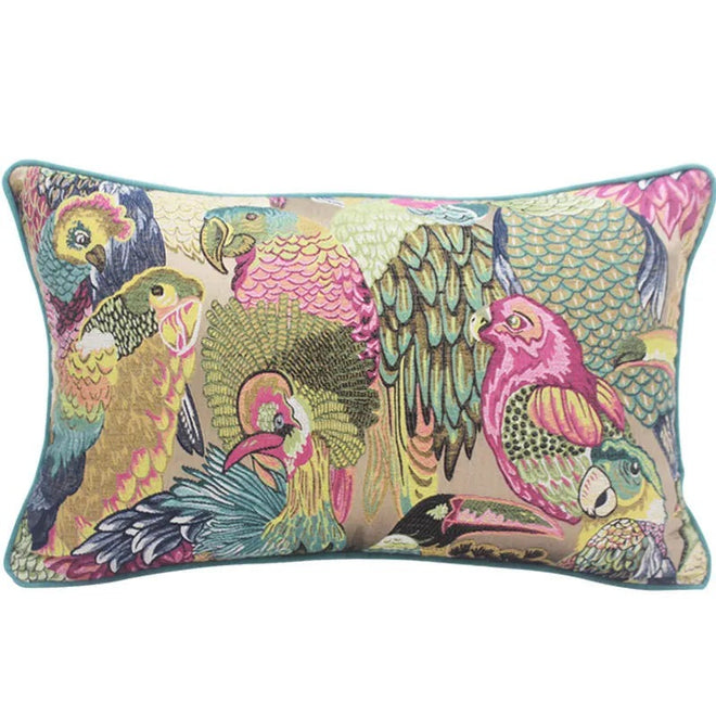 Neoclassical Parrot Flower Embroidery Throw Pillow Covers - The Finishing Touch Decor