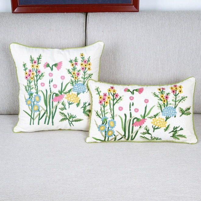 Cotton Embroidered Cottage-Style Pastoral Throw Pillow Covers - The Finishing Touch Decor
