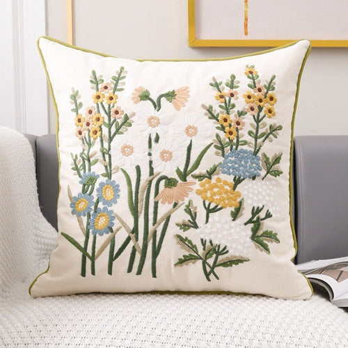 Cotton Embroidered Cottage-Style Pastoral Throw Pillow Covers - The Finishing Touch Decor