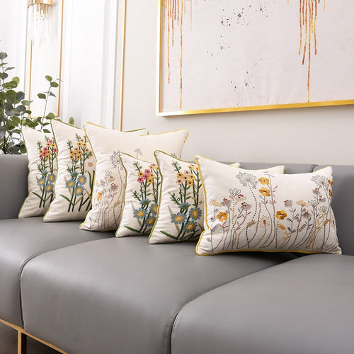 Cotton Embroidered Cottage-Style Pastoral Throw Pillow Covers - The Finishing Touch Decor