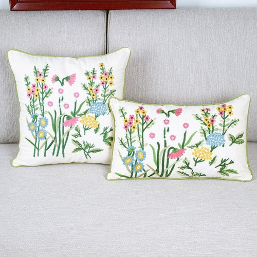 Cotton Embroidered Cottage-Style Pastoral Throw Pillow Covers - The Finishing Touch Decor