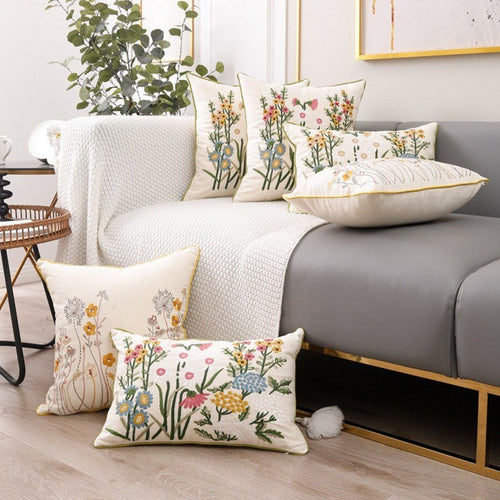Cotton Embroidered Cottage-Style Pastoral Throw Pillow Covers - The Finishing Touch Decor