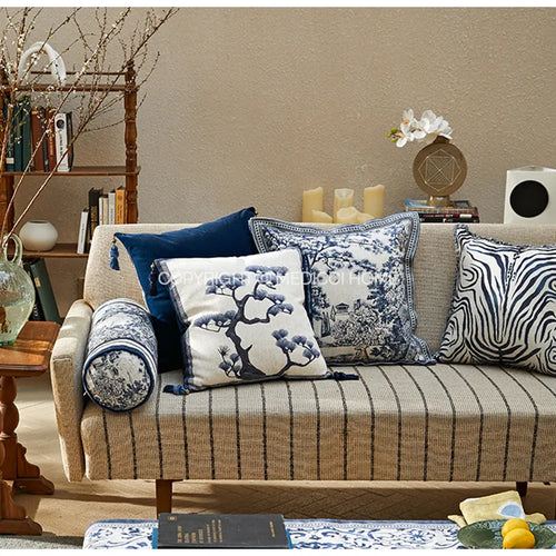 Indigo Jungle Hand-Painted French Vintage Oriental Throw Pillow Covers - The Finishing Touch Decor