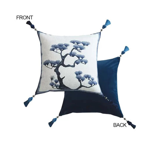Indigo Jungle Hand-Painted French Vintage Oriental Throw Pillow Covers - The Finishing Touch Decor