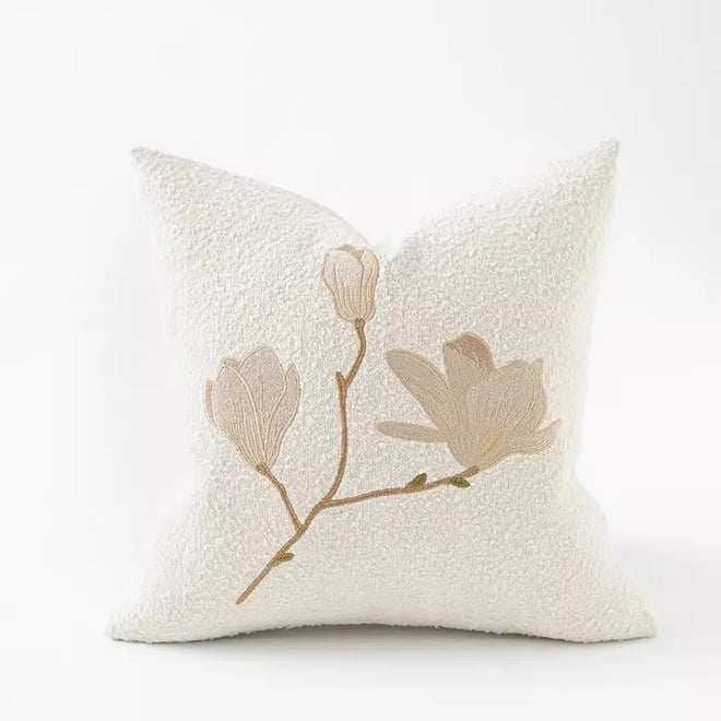 Japandi Asian Style Magnolia Embroidered Throw Pillow Covers - The Finishing Touch Decor