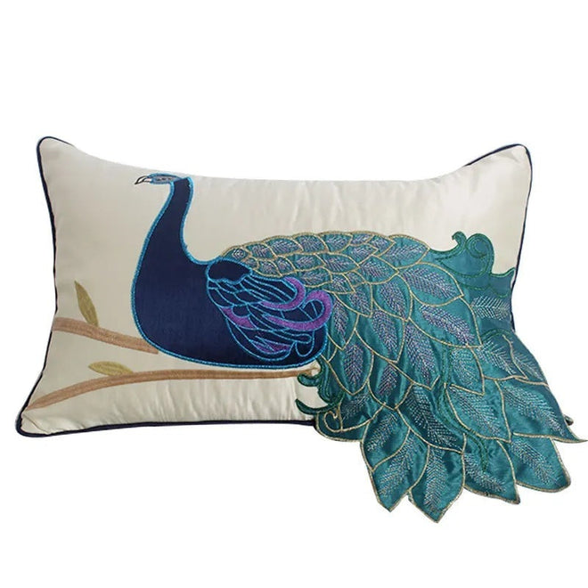 Embroidered Gorgeous Peacock Design Throw Pillow Cover - The Finishing Touch Decor
