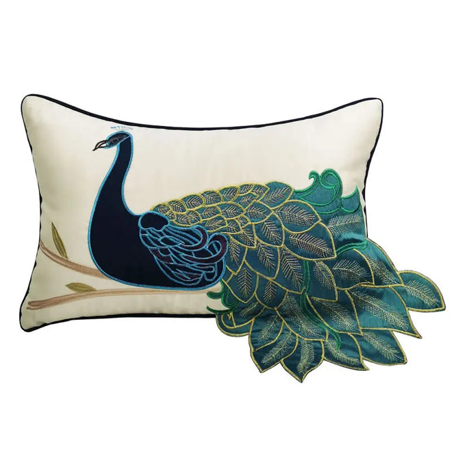 Embroidered Gorgeous Peacock Design Throw Pillow Cover - The Finishing Touch Decor