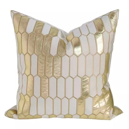 White & Gold Honeycomb Pattern Glam Throw Pillow Cover - The Finishing Touch Decor