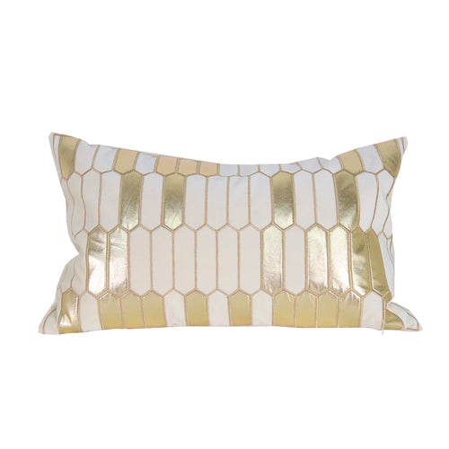White & Gold Honeycomb Pattern Glam Throw Pillow Cover - The Finishing Touch Decor