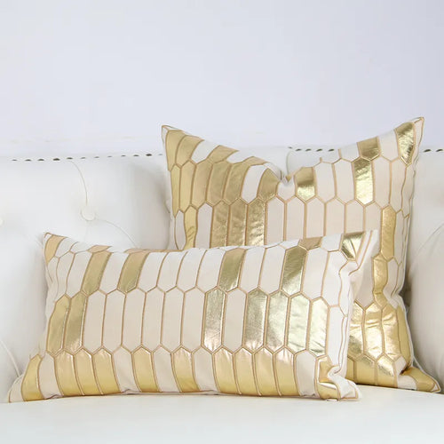 White & Gold Honeycomb Pattern Glam Throw Pillow Cover - The Finishing Touch Decor