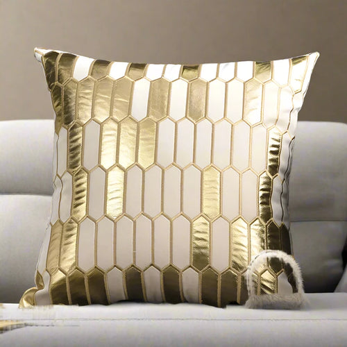 White & Gold Honeycomb Pattern Glam Throw Pillow Cover - The Finishing Touch Decor