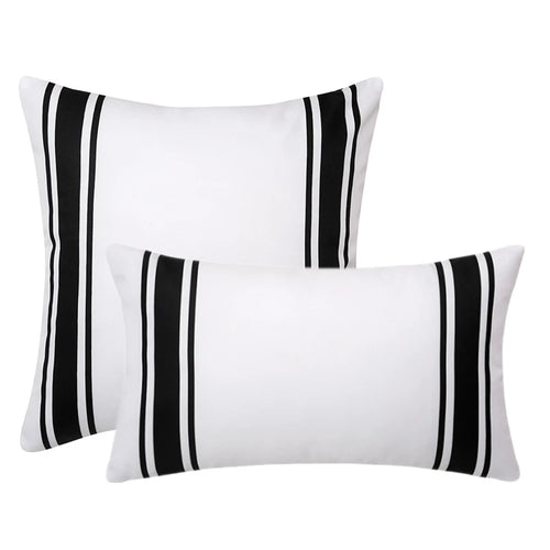 Outdoor Black & White Stripe Waterproof Throw Pillow Covers - Set of 2 - The Finishing Touch Decor