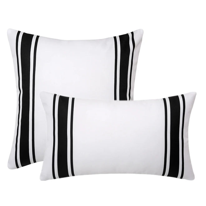 Outdoor Black & White Stripe Waterproof Throw Pillow Covers - Set of 2 - The Finishing Touch Decor