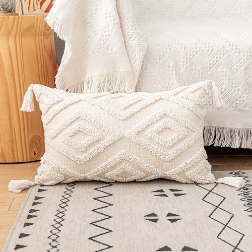 Neutral Ivory Linen Tufted Shams Geometric Pattern Nordic Throw Pillow Covers - The Finishing Touch Decor